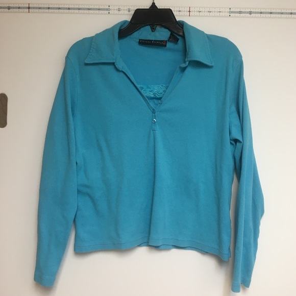 Turquoise Blue long sleeve knit top with layered look: All-in-one top - Picture 5 of 8